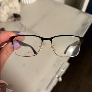 Gucci Black and Gold Rectangular Glasses